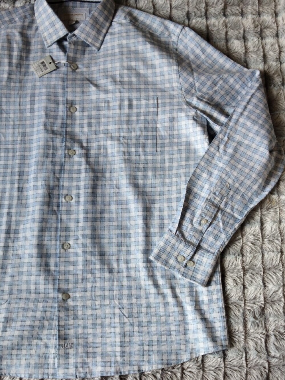Johnston & Murphy Blue and White Checked Dress Shirt - Picture 5 of 13